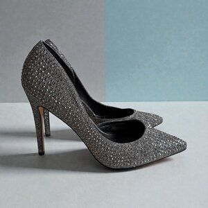STEVEN MADDEN Proper Silver Jeweled Embellished Heels Size 8.5
